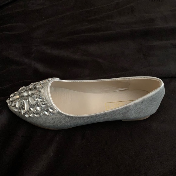 Silver Diamond Encrusted Flats - Picture 2 of 4